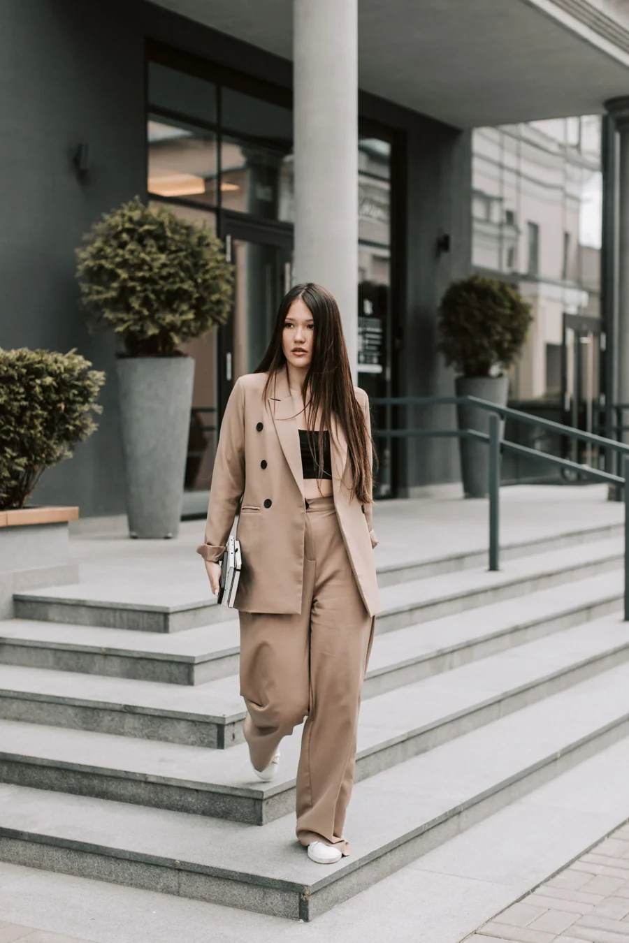 The weekend jacket styled in Sand