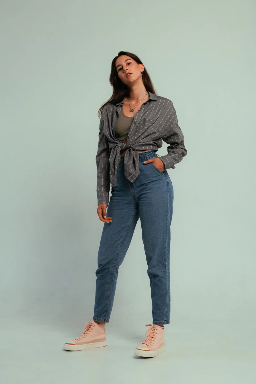The soft-tie shirt styled in Slate stripe