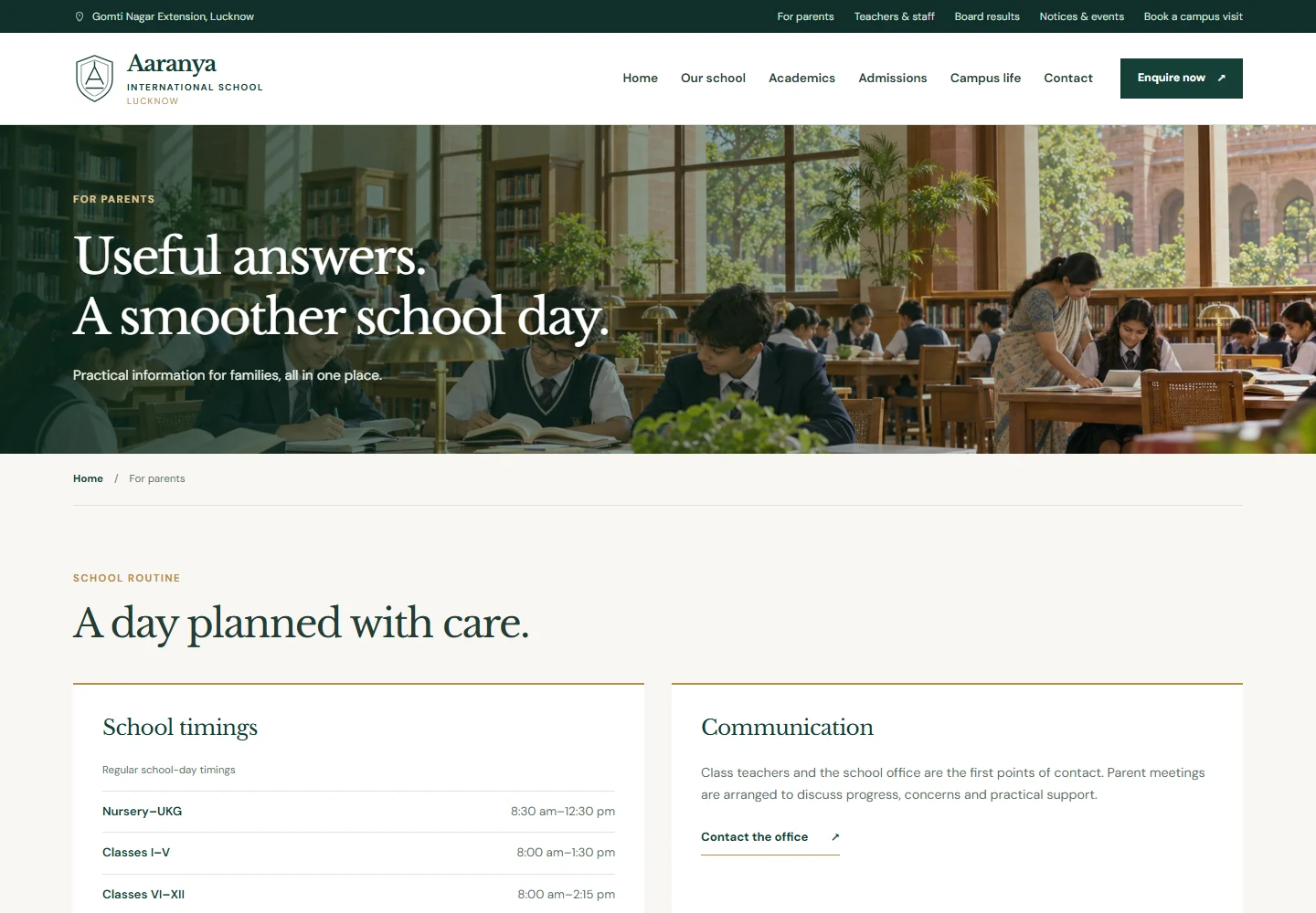 Aaranya’s parent information and family resources page
