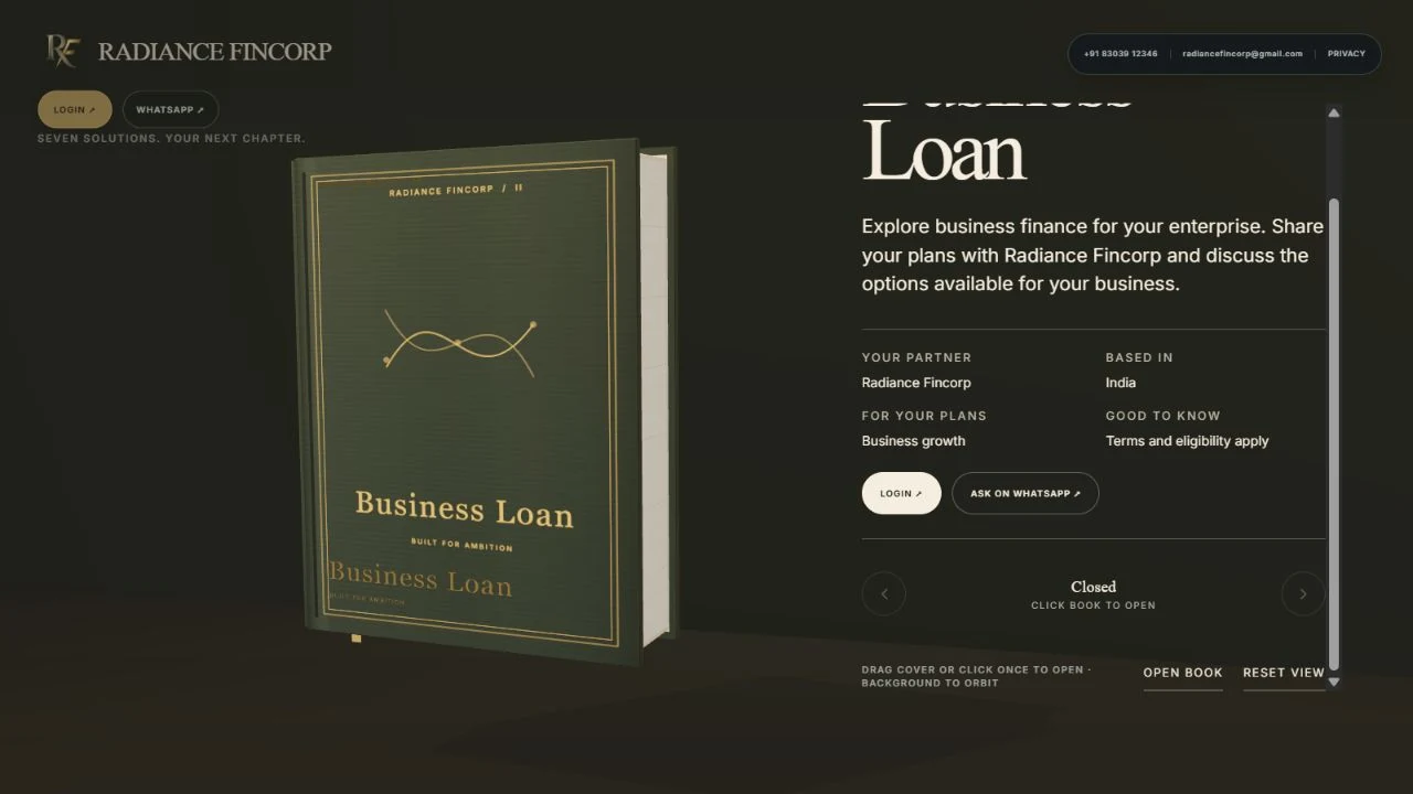 The genuine Business Loan detail view on Radiance Fincorp