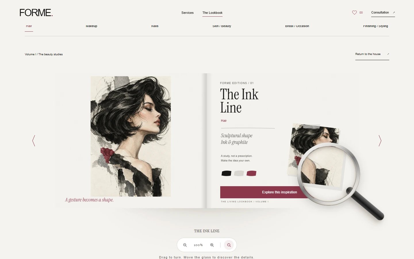 FORME interactive Living Lookbook opened to its illustrated beauty study