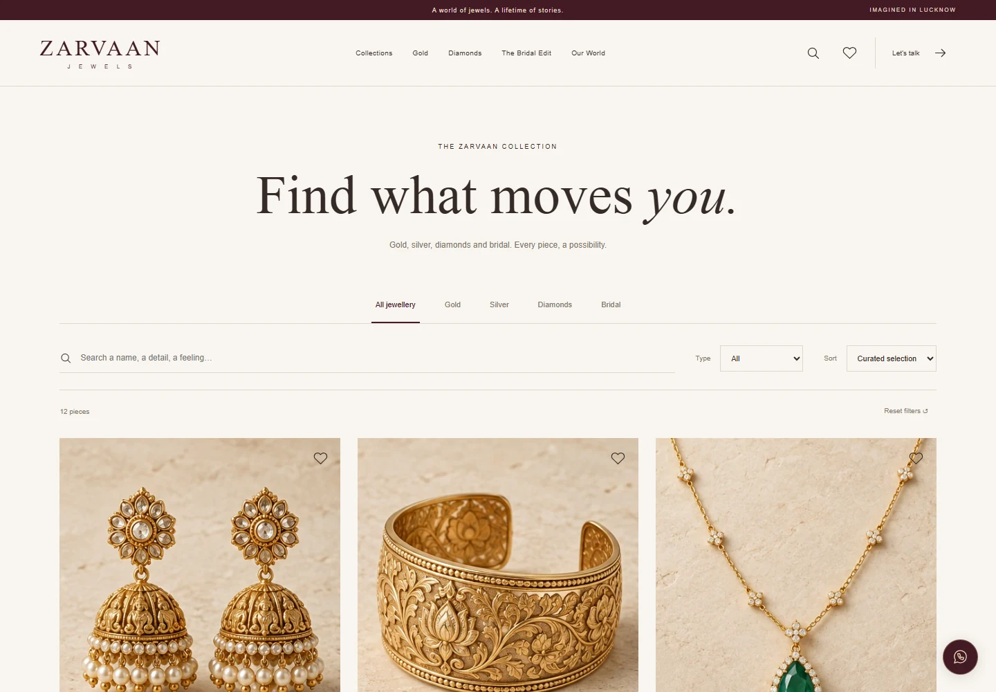 Zarvaan’s genuine jewellery collection browsing page